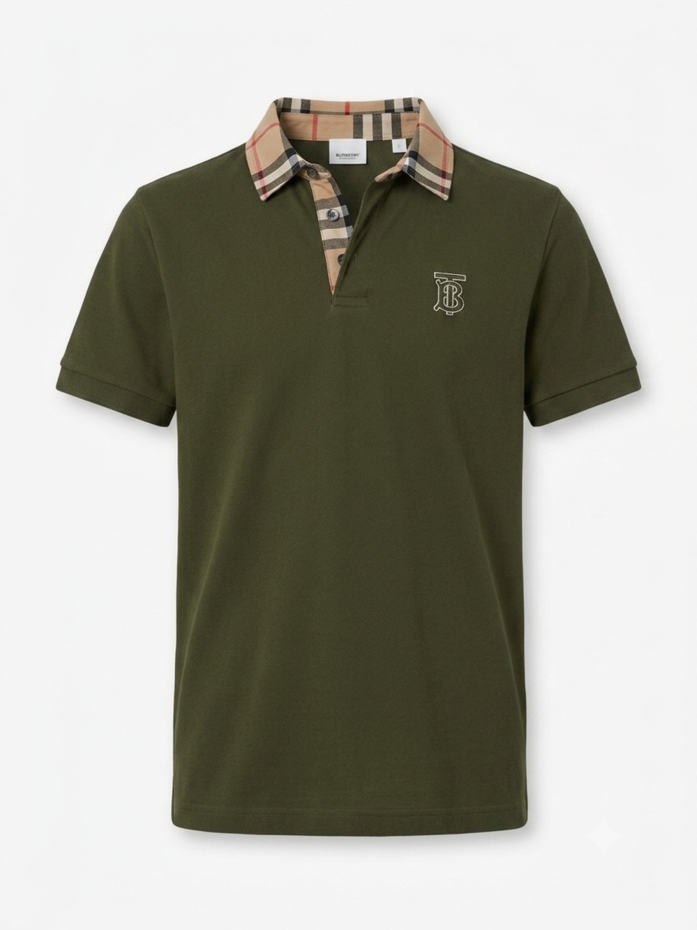Burberry Nova Check Collar Polo Shirt Olive Green Kids 9/10 (Fits Women XXS/XS)